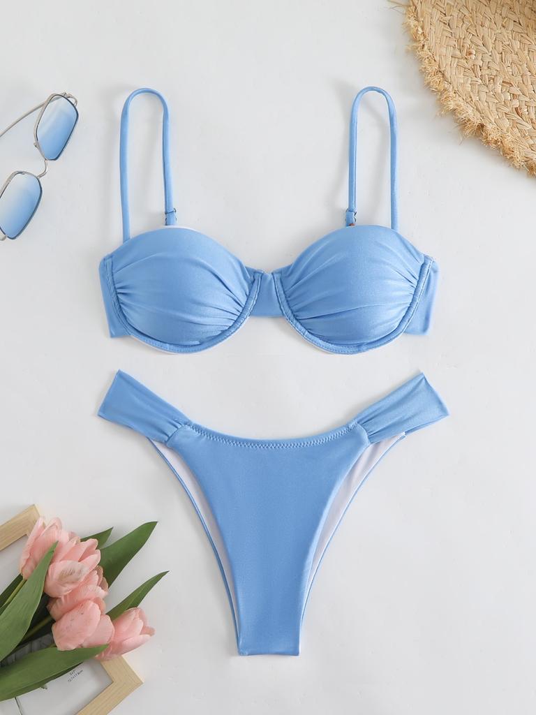 Neuer Bikini sexy einfarbiger Badeanzug Damen geteilter Badeanzug Damen Bikini