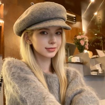 Women Beret Hat Solid Color Dome Top Style Painter Hat with Short Brim Warm Headwear Winter Fashion Accessory