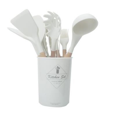 Yapışmaz Silikon Mutfak Pişirme Gereçleri Seti Tencere Spatula Kürek Yumurta Çırpıcı Ahşap Saplı Mutfak Pişirme Aracı Seti