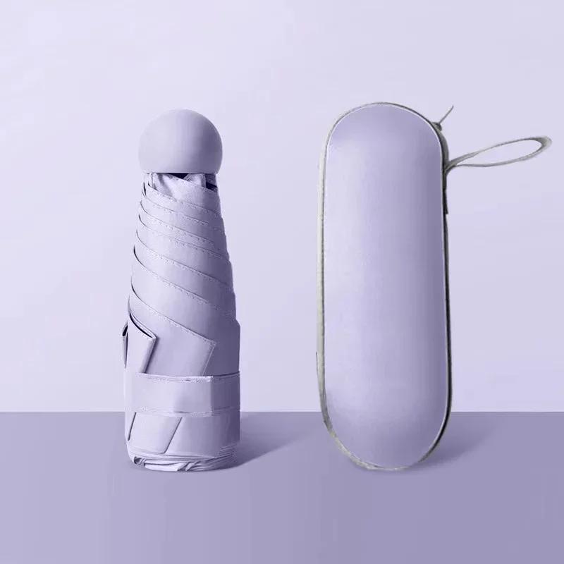 Parapluie capsule portable mini parasol protection solaire pluie parapluie noir poignée en alliage de caoutchouc pliable soleil pluie double usage