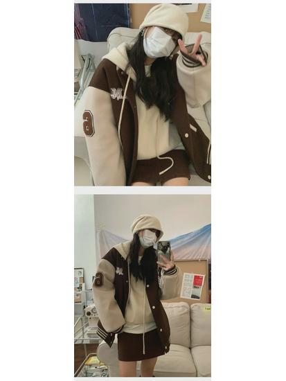 Women's Winter Trendy Korean Velvet Baseball Jacket with Embroidery
