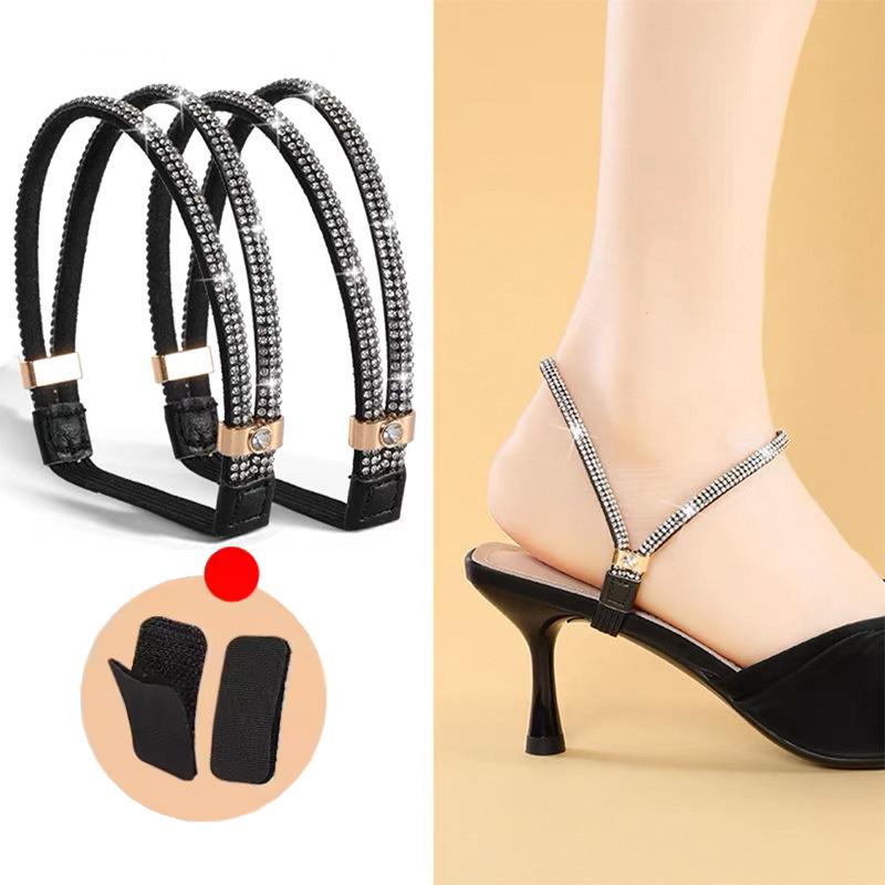 

1/2Pairs Rhinestone High Heels Shoes Band Anti-drop Heel Straps Belt Drill Elastic Fixed Belt Anti-loose Women Diamond Shoelaces чорний
