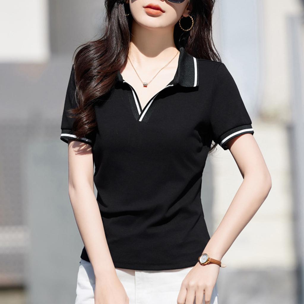 Women's V Neck Shirt, Short Sleeves, UPF 50+ Sun, Suitable For Golf, Tennis, Sports, Stretch Fabric, Quick Dry