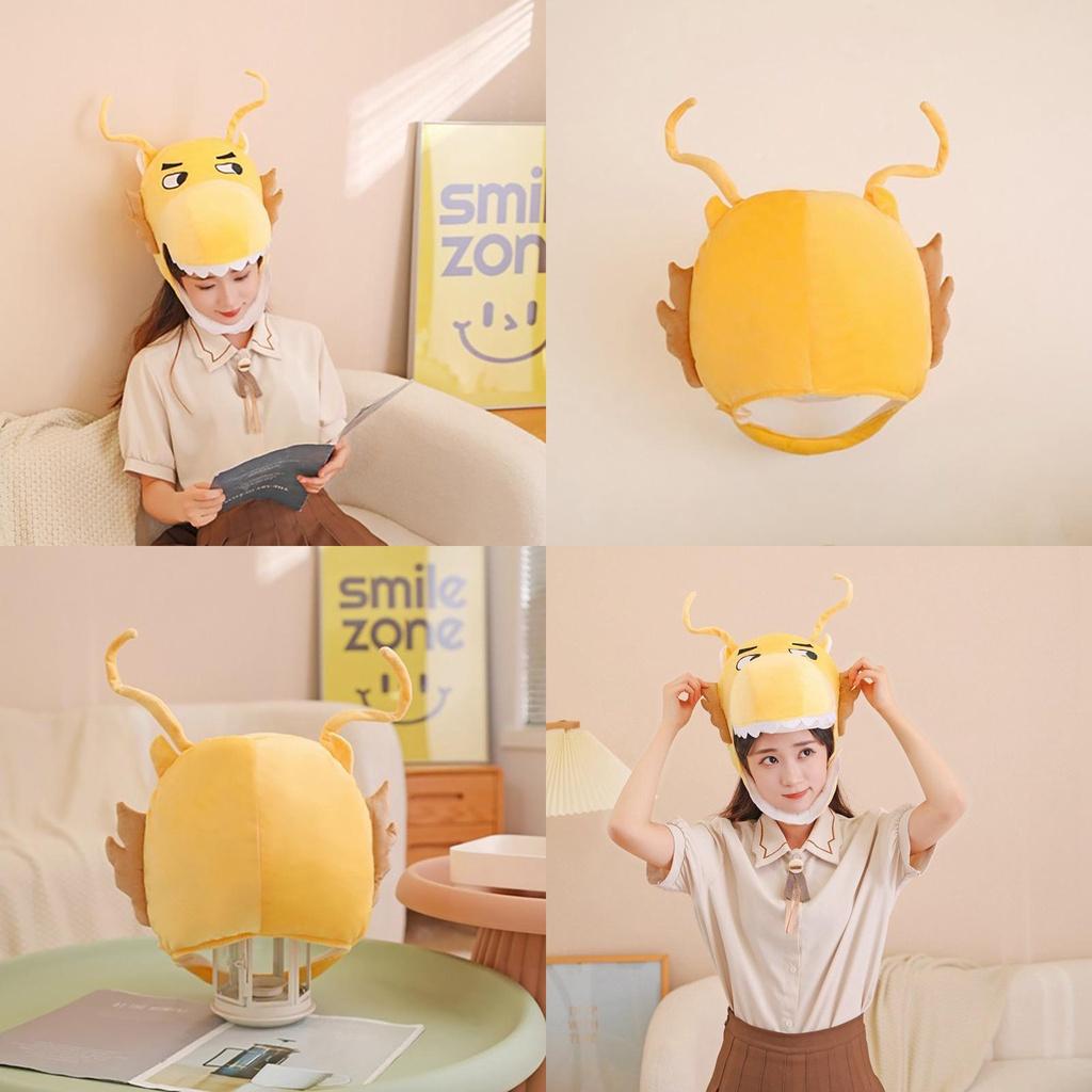 Cappello a Testa di Drago Dorato all'Ingrosso per Oggetti di Scena Fotografici e Performance Cappello Peluche Stile Cartone Animato Mascotte dell'Anno)