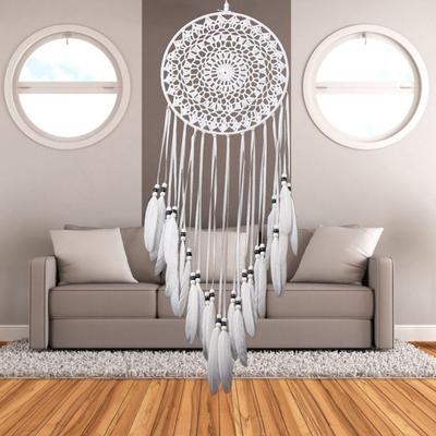 India Style Handmade Lace Dream Catcher Wind Chime with White Feather Car Wall Hanging
