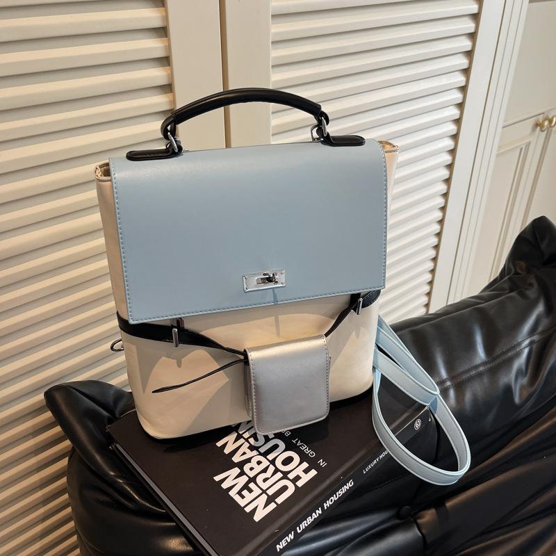 2025 spring and summer new textured handbag bag women's bag fashion shoulder messenger bag multi-purpose contrasting backpack