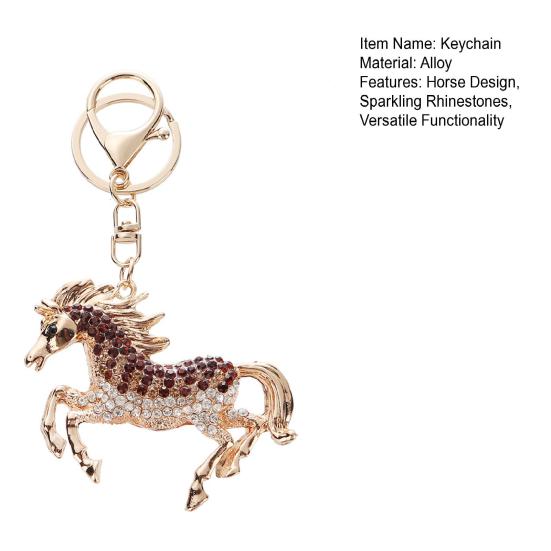 Horse Keychain Animal Shape Alloy Rhinestone Pendant Portable Compact Size Key Chain Bag Decoration Special Gift