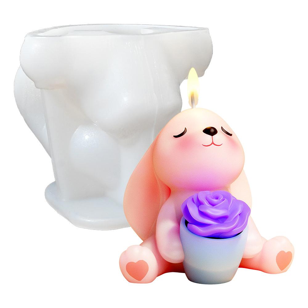 Cute Bear Scented Candle Rabbit Silicone Mold for Candles Home Decoration Silicone Mold for Resin Cartoon Bear