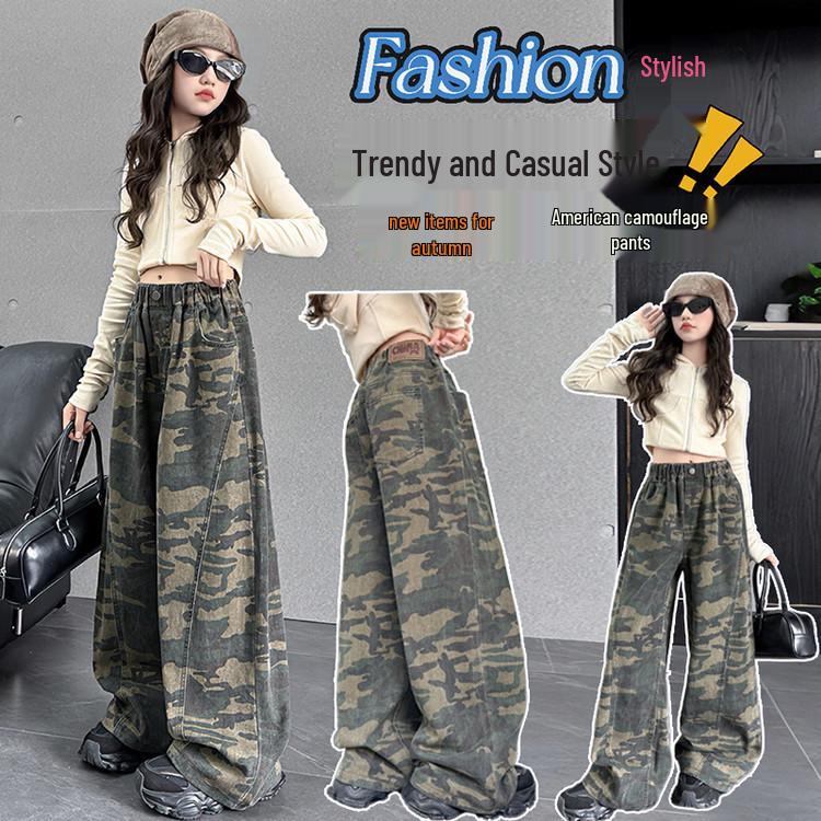 Mädchen Camouflage Patchwork Weite Hosen - Herbst 2026 Kollektion für mittlere & große Kinder