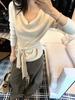 Korean Lace-Up Oatmeal Long-Sleeve Women's Top for Spring/Autumn - New Arrival Casual Slimming Fit
