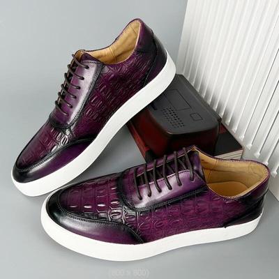 Moda Lujo púrpura casual zapatos de cuero para hombre vaquero cocodrilo repujado púrpura negro zapatillas talla de plato para hombre zapatos sapat a34