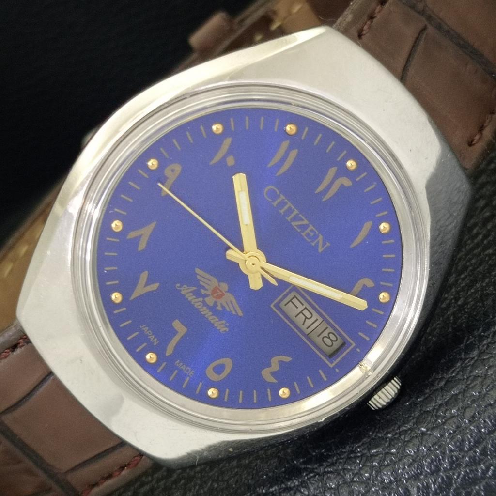 Citizen AUTOMATIC 8200 JAPAN MENS VINTAGE ARABIC BLUE COLOR DIAL WATCH A702765-1 R210-a702765