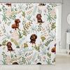Cartoon Husky Shower Curtains,Cute Dog Animal Kawaii Family Puppy Pet Bath Curtain,Boho Floral Leaves White Waterproof Fabric