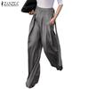 ZANZEA Womens Casual Solid Color Loose Wide Leg Pants
