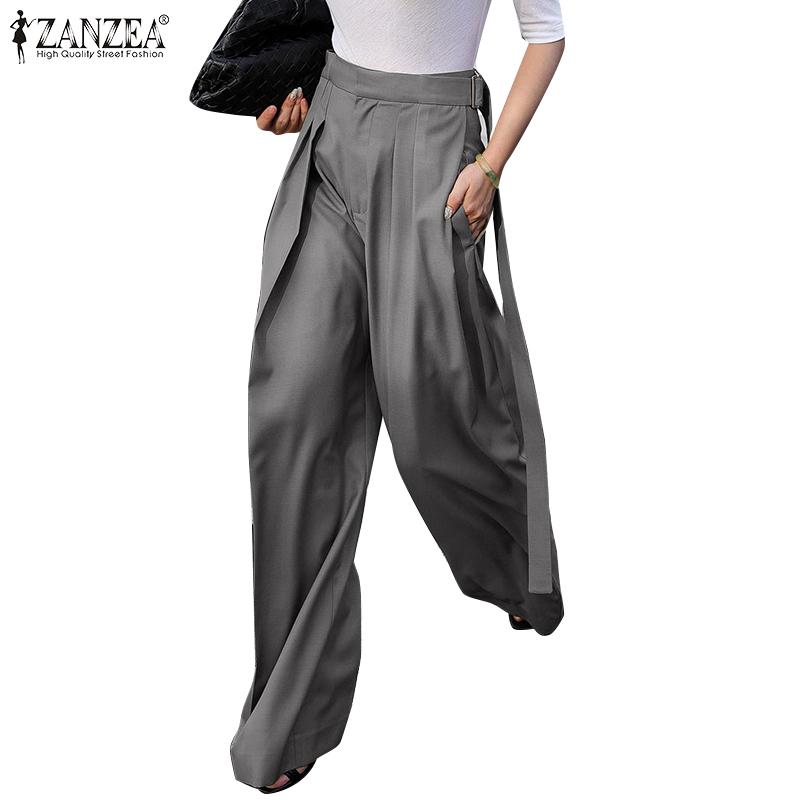 ZANZEA Womens Casual Solid Color Loose Wide Leg Pants