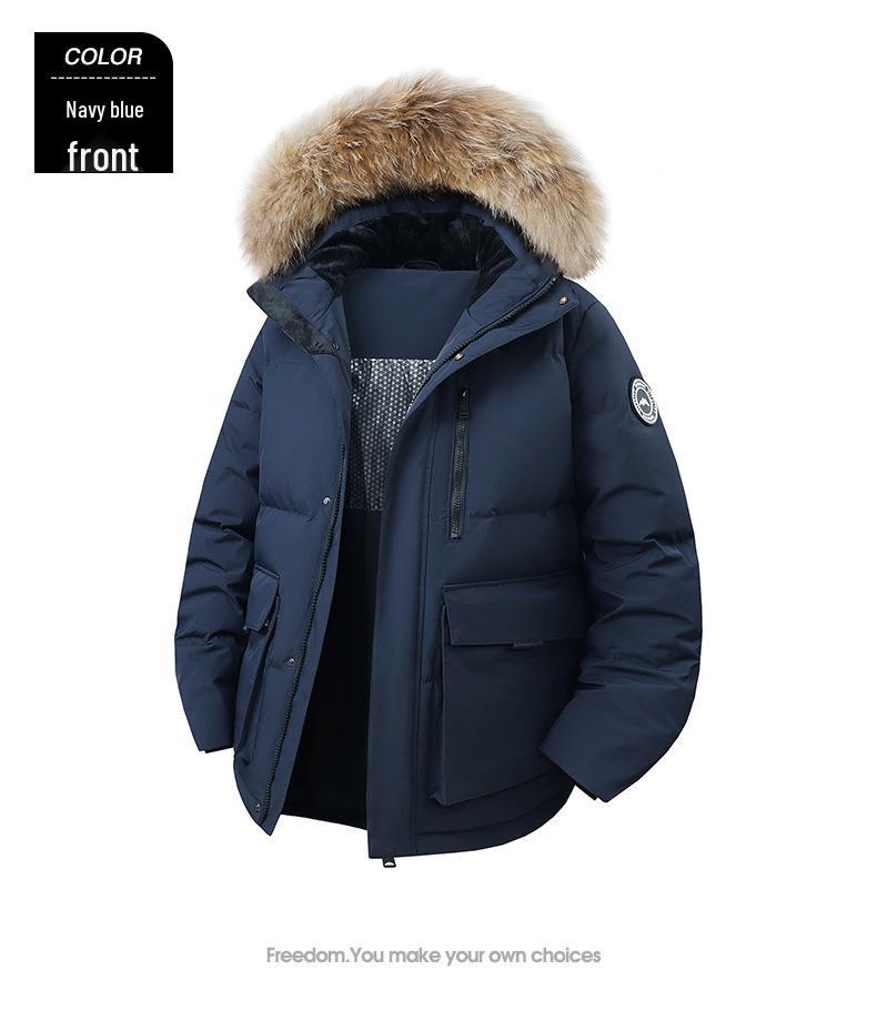 Herren Parka mit Kapuze und Pelzkragen - Dicke, Warme, Trendige Winterjacke mit 90% Weißen Entendaunen