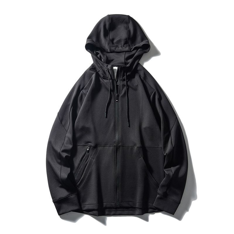 Sports Cardigan Jacket for Men 2024 New Spring and Autumn Style Running Fitness Jacket Export Hooded Zipper Windbreaker Black L