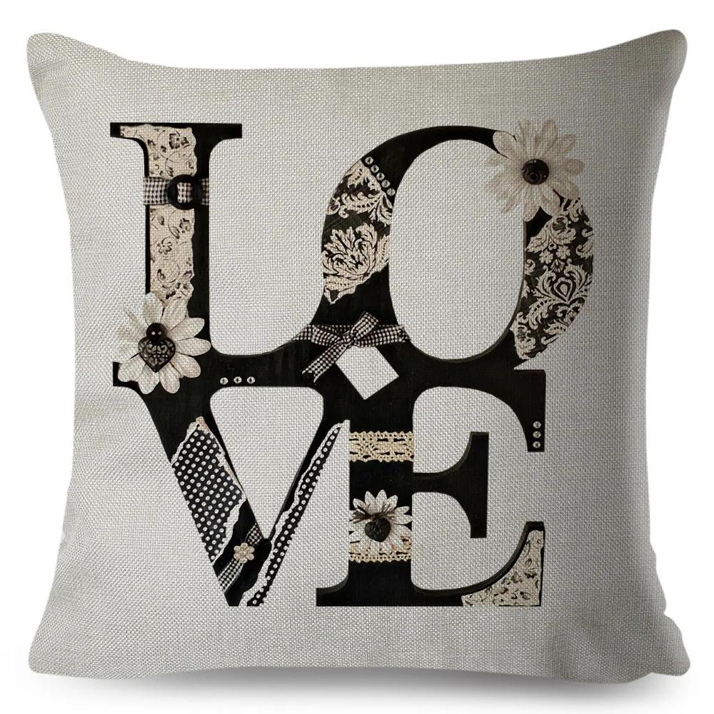 Nordic Style Love Heart Letter Pillowcase Decor Flower Printed Pillow Case for Home Car Sofa Polyester Cushion Cover X