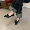 2025 autumn French commuter versatile small leather shoes women's square head thick heel shallow mouth high heel temperament one pedal loafers