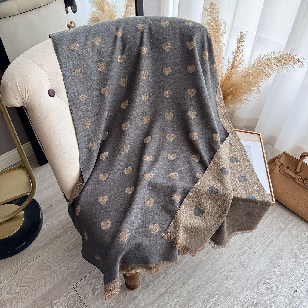 Autumn Winter Retro Imitaion Cashmere Shawl Fashion Woman Versatile Heart Double-sided Color Matching Pashmina Thick Warm Scarf