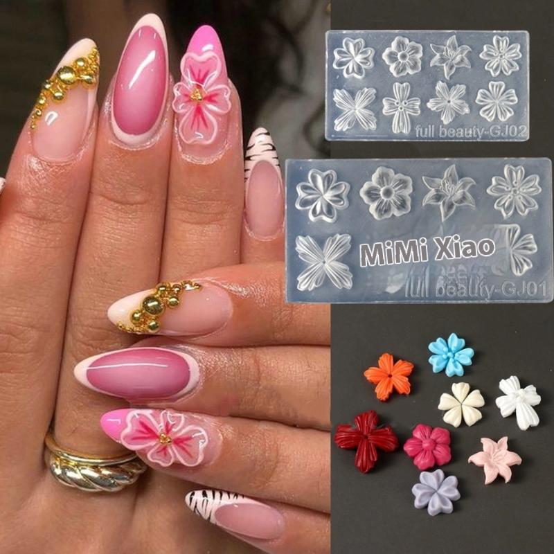 2 Pcs 3D Flower Silicone Nail Mold Lily Five-Petal Flower Nail Transparent Mold Diy Nail Art Decoration Manicure Design Tools