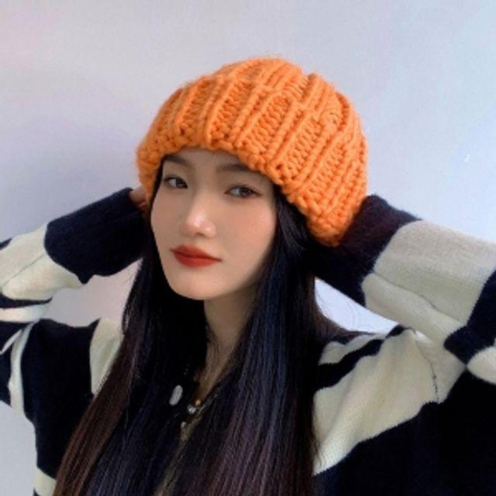 Women's Winter Twisted Knit Orange Knit Beanie Hat