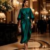 Langer Faltenrock Damen Damen Satin Fledermausärmel Maxikleid, Strassakzent Rundhalsausschnitt Leichtes Sommerkleid Abendparty A-Linie