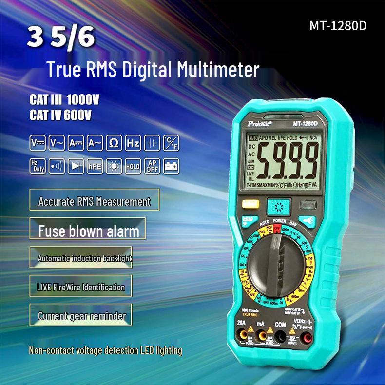 Pro'sKit MT-1280D True RMS Anti-Burn Digital Multimeter for Electricians