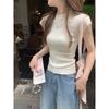 women mock neck knit top mesh panel cap sleeve ribbed fitted casual sweater