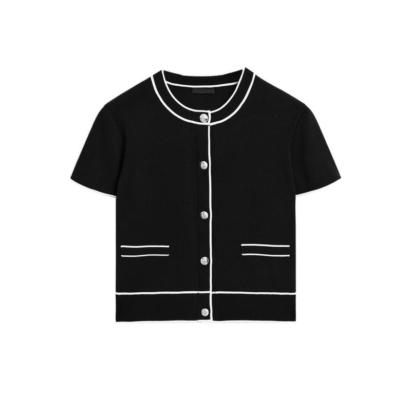 MD Summer New Arrival Women's Clothing Classic Style Gold Light round Neck Short Sleeve Knitting Cardigan 5771800