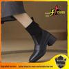 Women's Chunky Heel Knitted Short Boots 2025: Versatile Slim Fit British Style High Heel Martin Elastic Sock Boots for Autumn/Winter