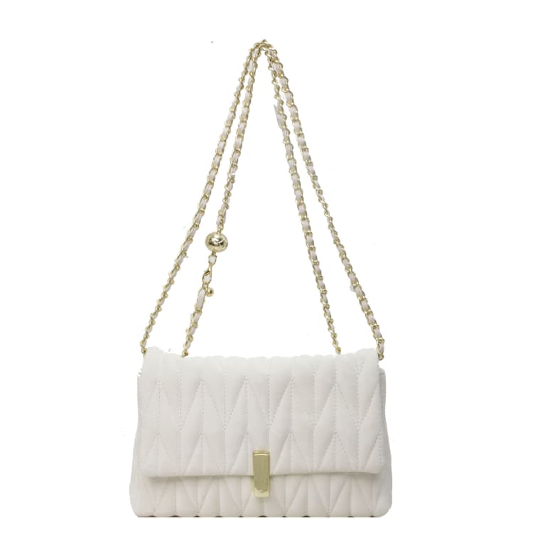 White Rhombus Small Gold Ball Chain Bag белый