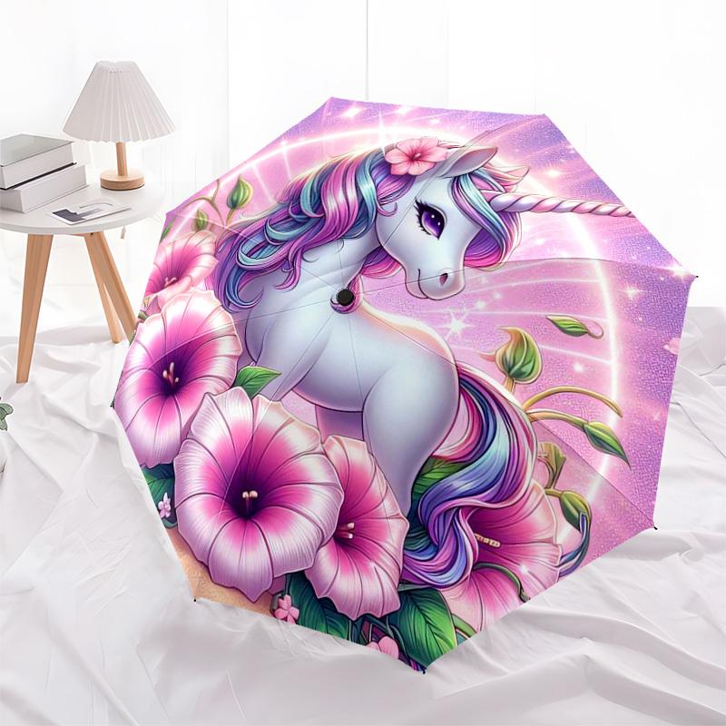1pc Unicorn Fantasy Garden Umbrella with Plastic Handle,Suitable for All Seasons Home Travel Outdoor UmbrellaDD436
