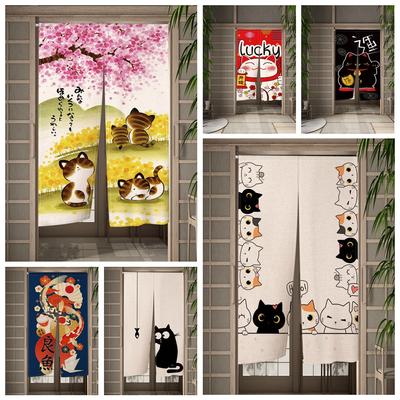 Japanischer Noren Ukiyo-e Türvorhang, bunte Glückskatzen-Serie, bemalt, für Küche, Schlafzimmer, Flur, Schattierung, Eingang, anpassbar