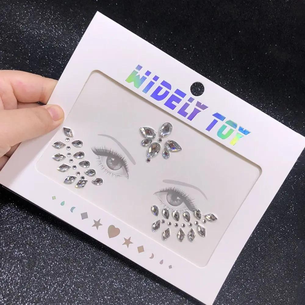 Glue Free 3D Rhinestones Sticker Fake Tattoo Disposable Crystal Facials Sticker Glitter Waterproof Temporary Tattoo Sticker