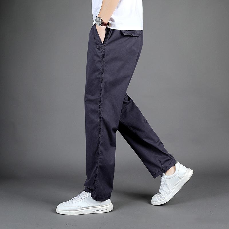 

Весна-літо Чоловічі бавовняні повсякденні брюки Комбінезон Чоловічі дихаючі зручні вбираючі піт однотонні ділові прямі брюки великих розмірів L темно-сірий колір