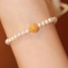 Fusuiyin Natural Freshwater Pearl Bracelet for Women, Old Amber Bead Bracelet, Simple Design Gift