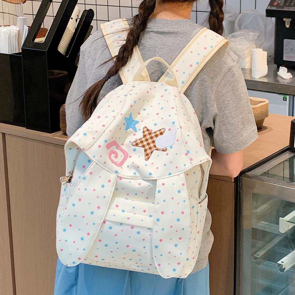 Schoolbag High-value student backpack Polka dot rabbit ears schoolbag female star chasing large-capacity going out cute backpack female bag