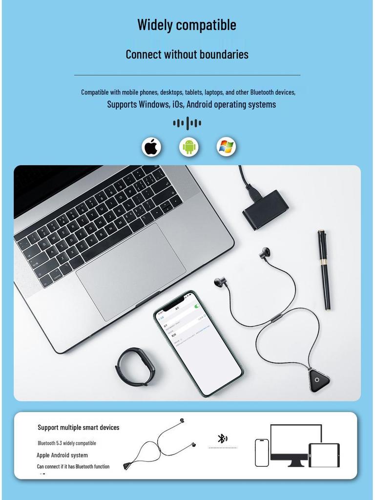 New 5.3 Pendant-Style Wireless Sports Earphones: Noise-Cancelling, Non-In-Ear, Long Standby, Low Latency Bluetooth