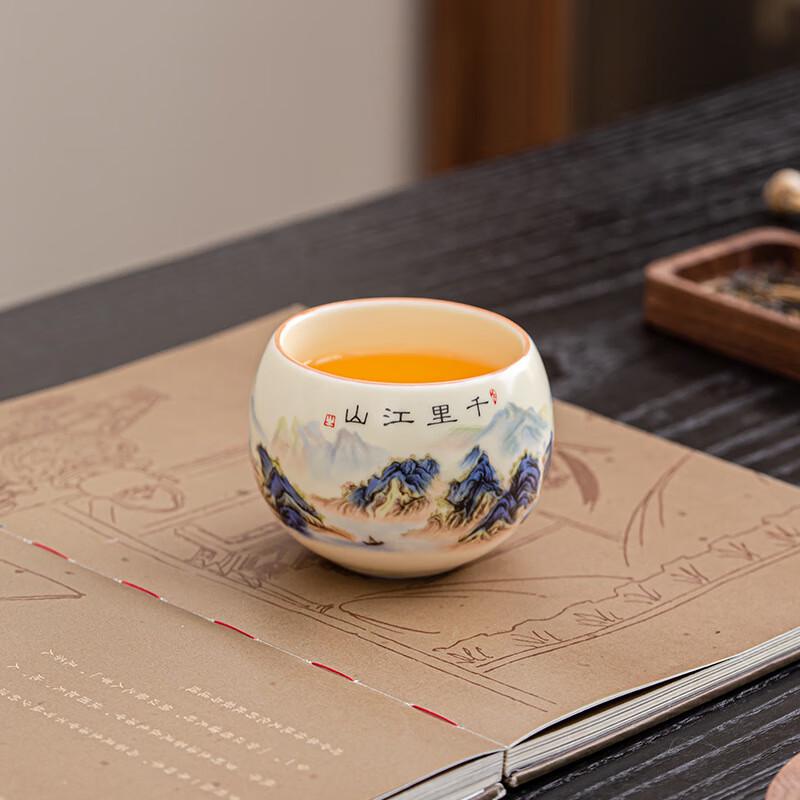 ZISIZ Ru Kiln Ceramic Teacup Set - Embroidered Red Rose