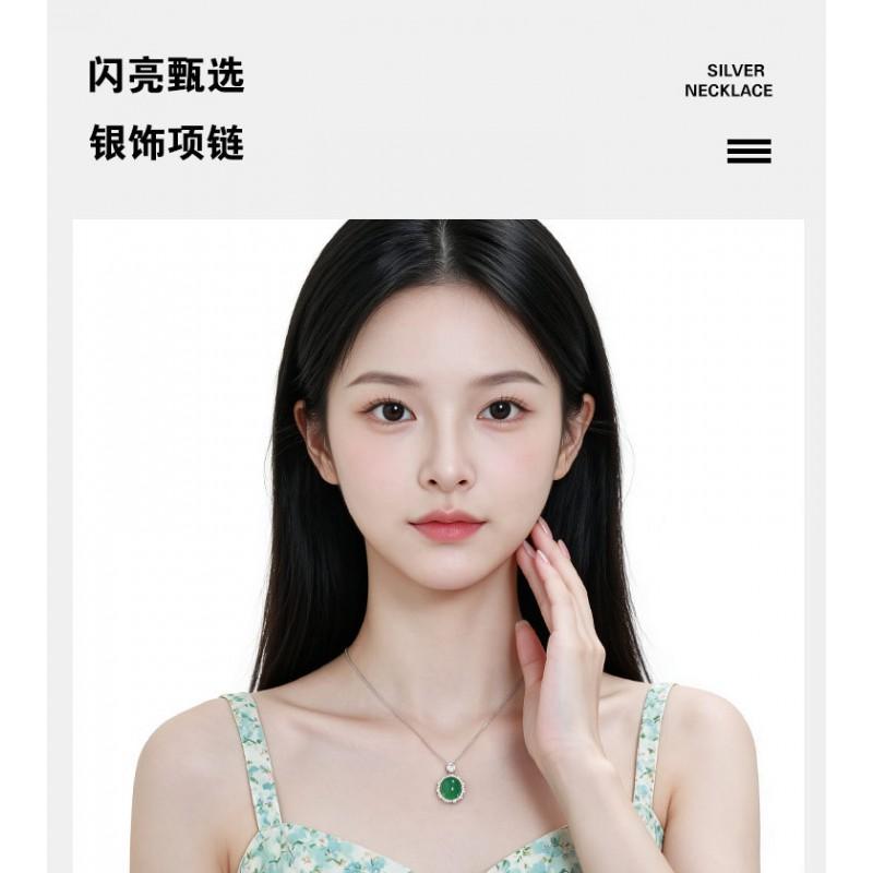 Green Chalcedony Pendant Necklace New Chinese Style Clavicle Chain Inlaid Light Luxury Versatile