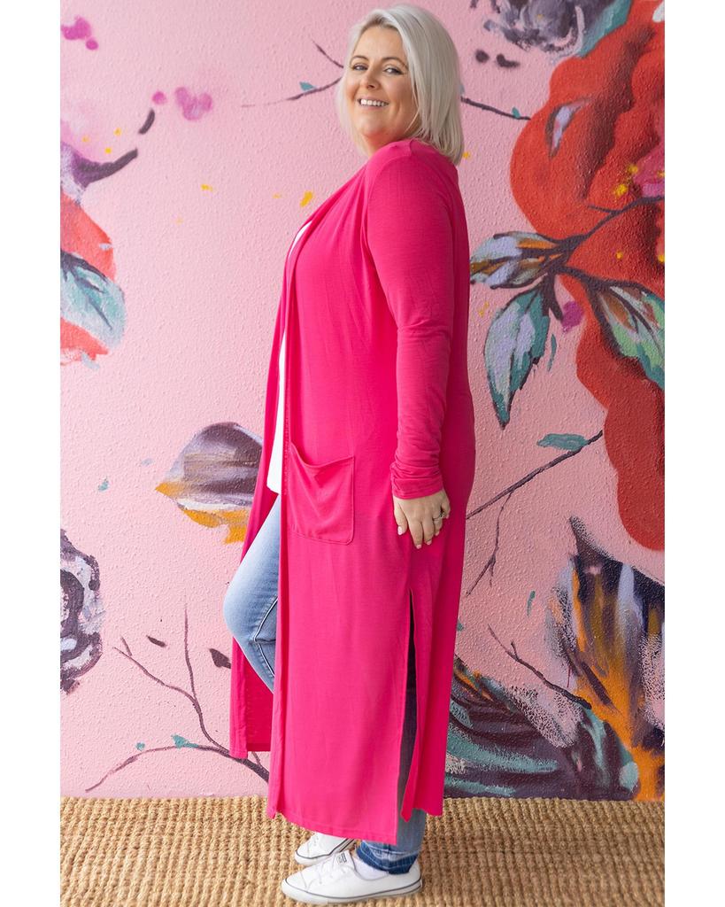 Azura Exchange Strawberry Pink Plus Size Side Split Pockets Duster Cardigan