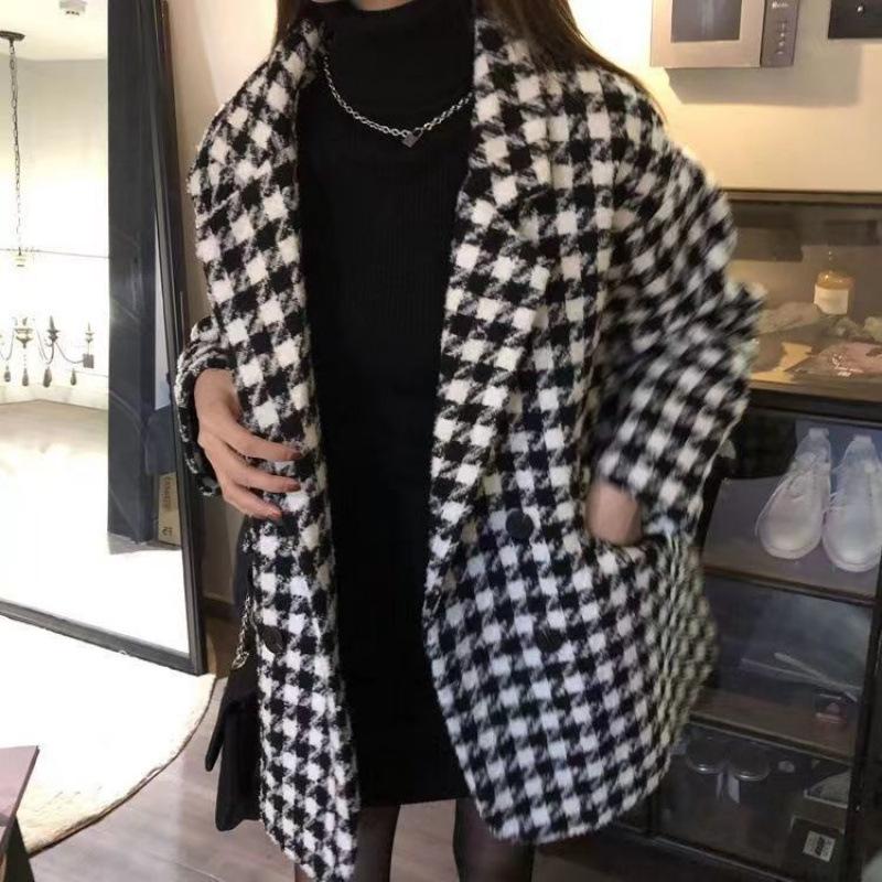 Women's Mid-length Wool Plaid Coat: Loose, Padded, Warm for Spring/Autumn