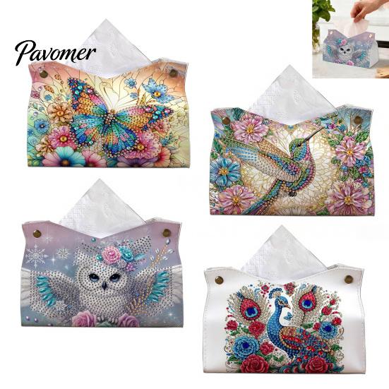 Set Pittura con Gemme Fatto a Mano Fai da Te Diamond Painting Scatola Portatovaglioli in Tessuto, Portapenne in Pelle per Desktop Rilassante, Artigianato Ricamo con Strass 5D