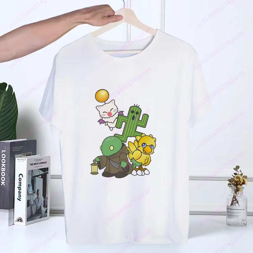 Final Fantasy Anime Shinra Schulmädchen T-Shirt Sommermode Herren T-Shirt Lässig Weiß Lustiger Cartoon-Druck Hip Hop Oberteile T-Shirt