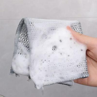 5PCS 20cm Metal Wire Mesh Cleaning Cloths Double -layer Non -stick Oil Steel Wire Dishcloths Kitchen Pan Pot Dishes Cloths