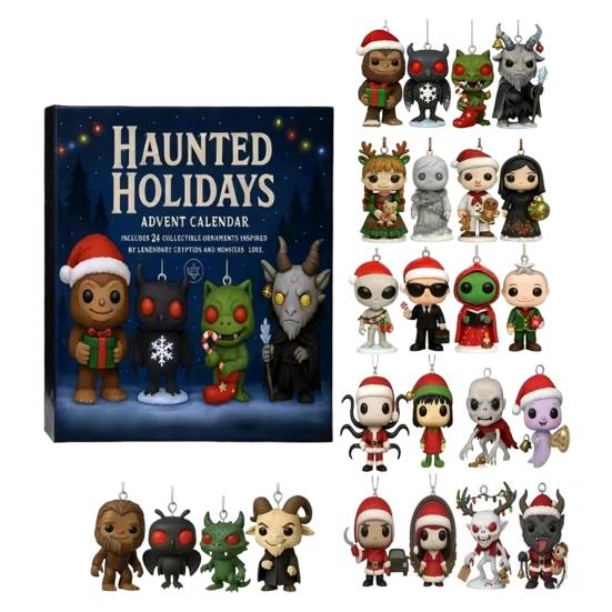 Haunted Holidays Advent Calendar 24-Day Countdown Box Multifunctional Festive Car Decoration for Christmas Fun