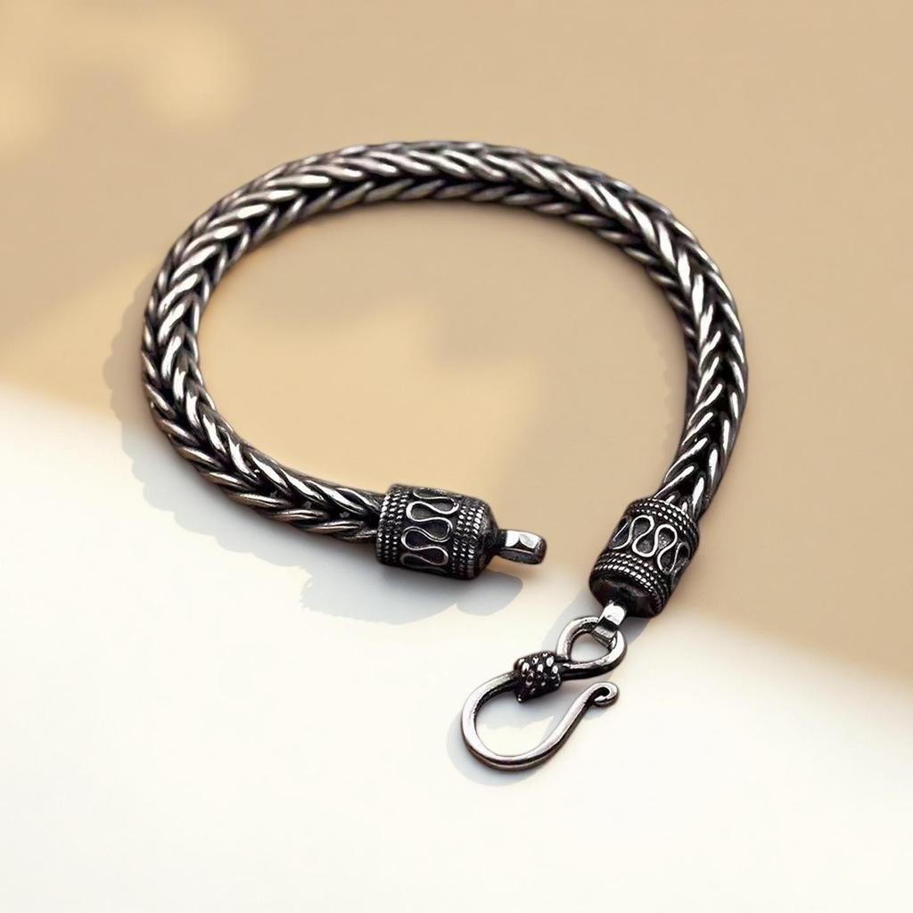 Men's Trendy 925 Sterling Silver Woven Bracelet - European Style Luxury Jewelry