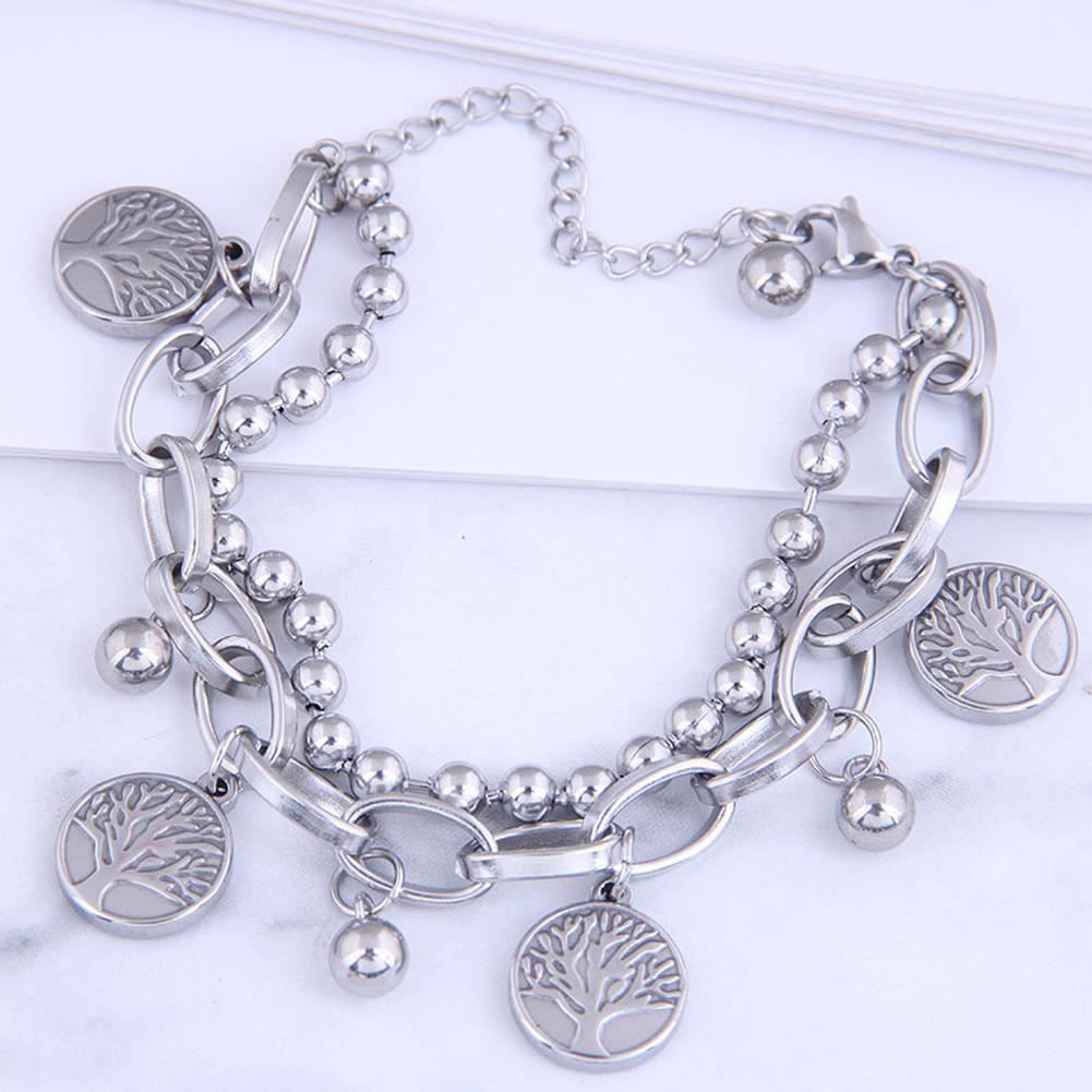 Women Bracelet Alloy Steel Geometric Shape Pendant Double-layer Bracelet