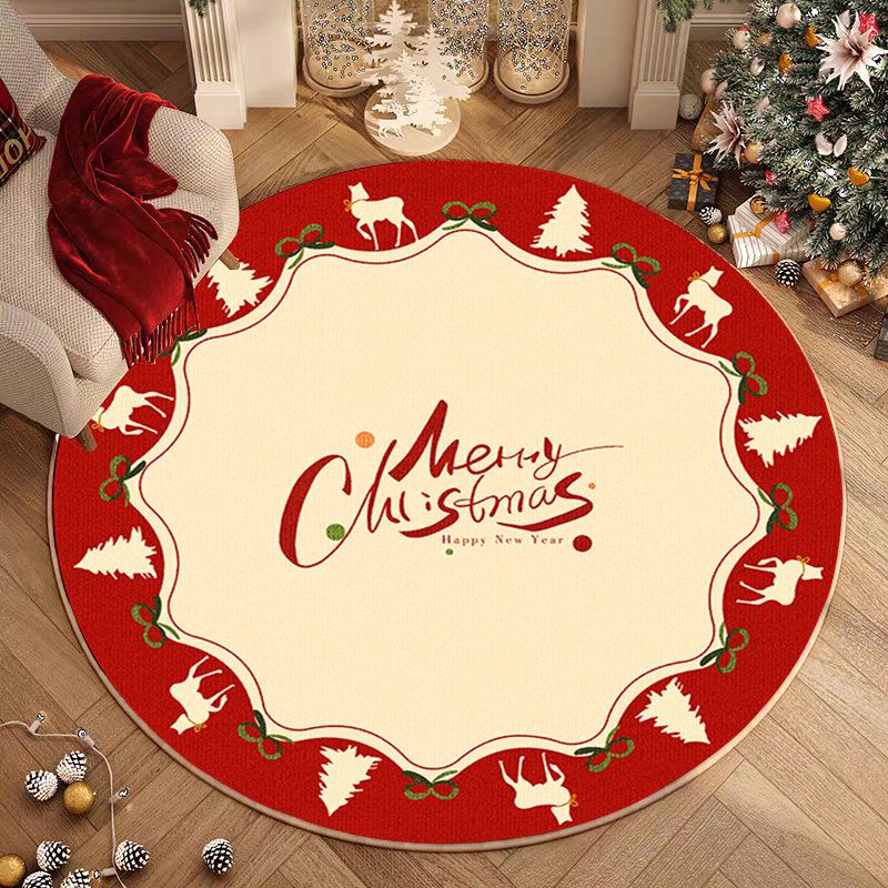 Christmas Collection Round Rug Water-Absorbent & Non-Slip Bedside Mat for Bedroom Living Room Sofa Rug Home Decor